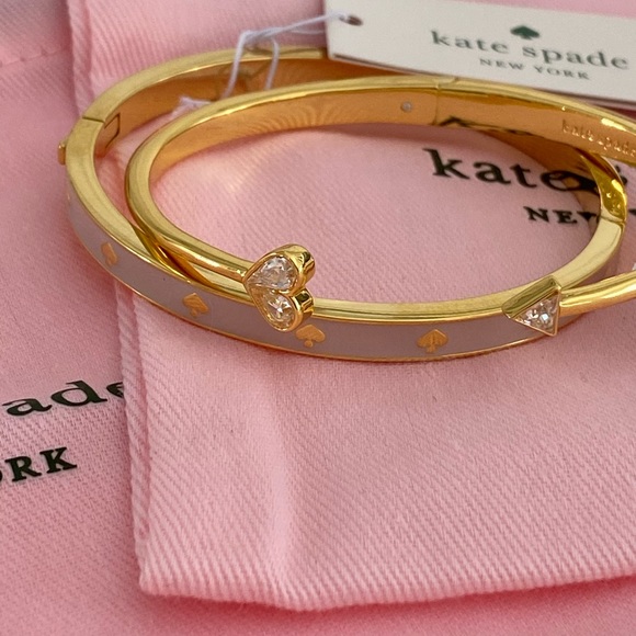 💗NWT💗Kate Spade Chalk Pink Enamel Hinged Bangle & CZ Heart Bracelet - Picture 3 of 10